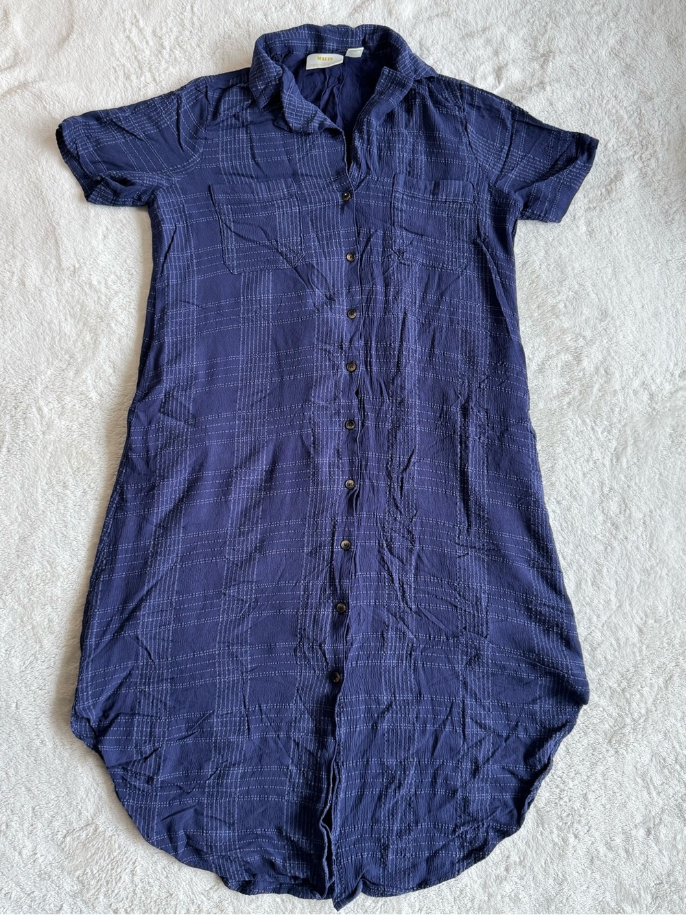 Maeve by Anthropologie Aria Plaid Textured Midi Shirt Dress – Navy/Blue – Medium